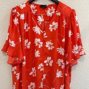 Red Floral Short Sleeve Top